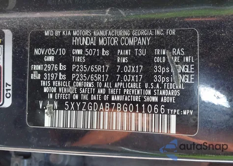 2011 Hyundai Santa Fe Gls из США, поврежденный, VIN 5XYZGDAB7BG011066